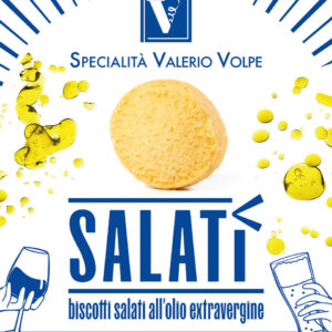 Etichetta Salatì all'Olio Extravergine di Oliva Vaschetta 180g. Biscotti SalatiSpecialità Valerio Volpe