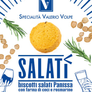 Etichetta Salatì Panissa - Vaschetta 180g. Biscotti Salati gusto Farinata Ligure Specialità Valerio Volpe